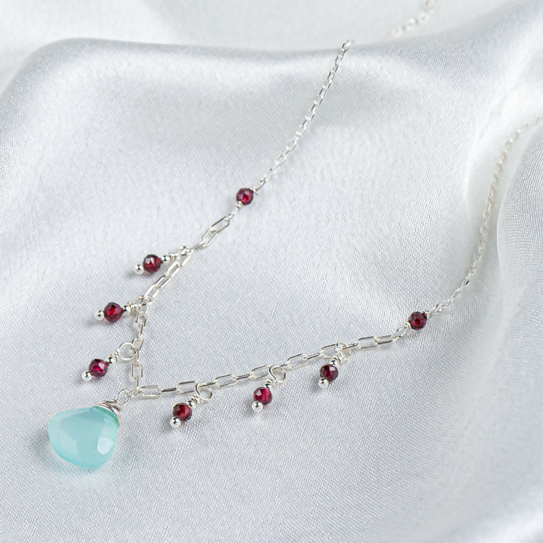 Valparaiso Necklace - chalcedony and garnet.