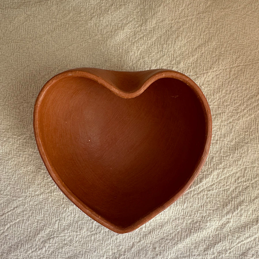 Heart-Shaped Salsero: Handcrafted Oaxacan Red Pottery