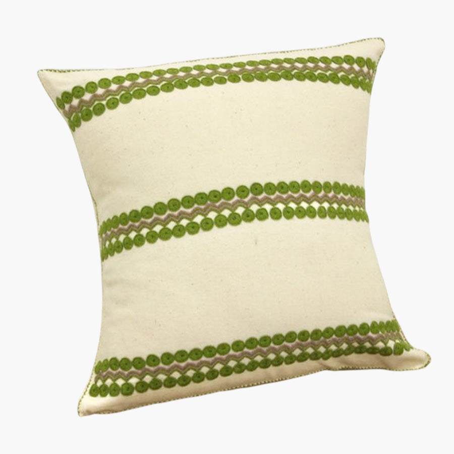 Mexican Telar Cushion with green details.
