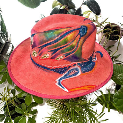 Pink Suede Hat w/ Neon Painting