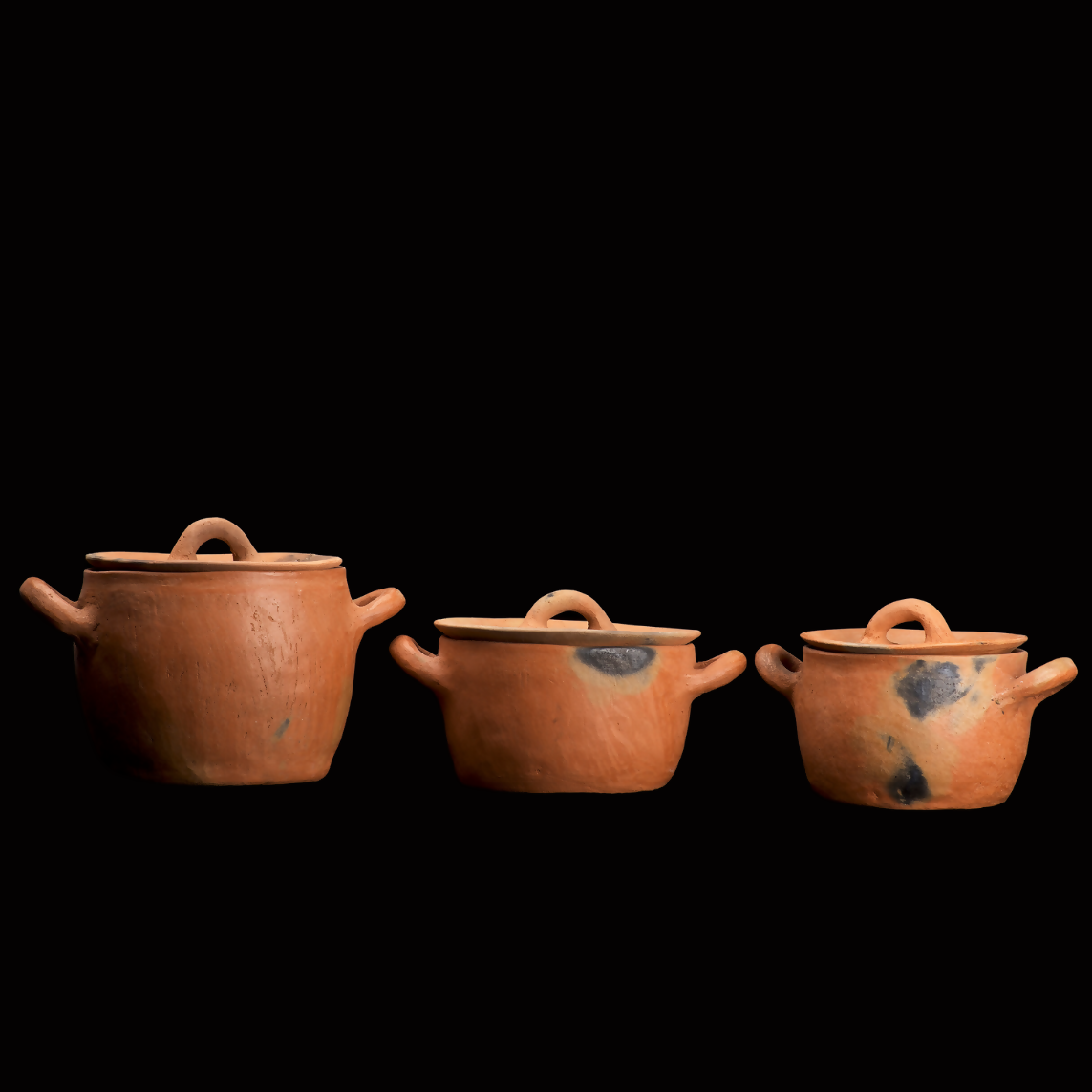 Mixe Sierra 3-pot Set: Artisanal Covered Earthenware Pots From The Mountains Of Oaxaca