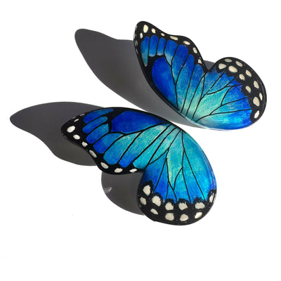 XL Pointed Half Blue Morpho Butterfy Earrings