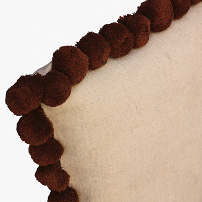Mexican Handmade Cushion with brown pom poms