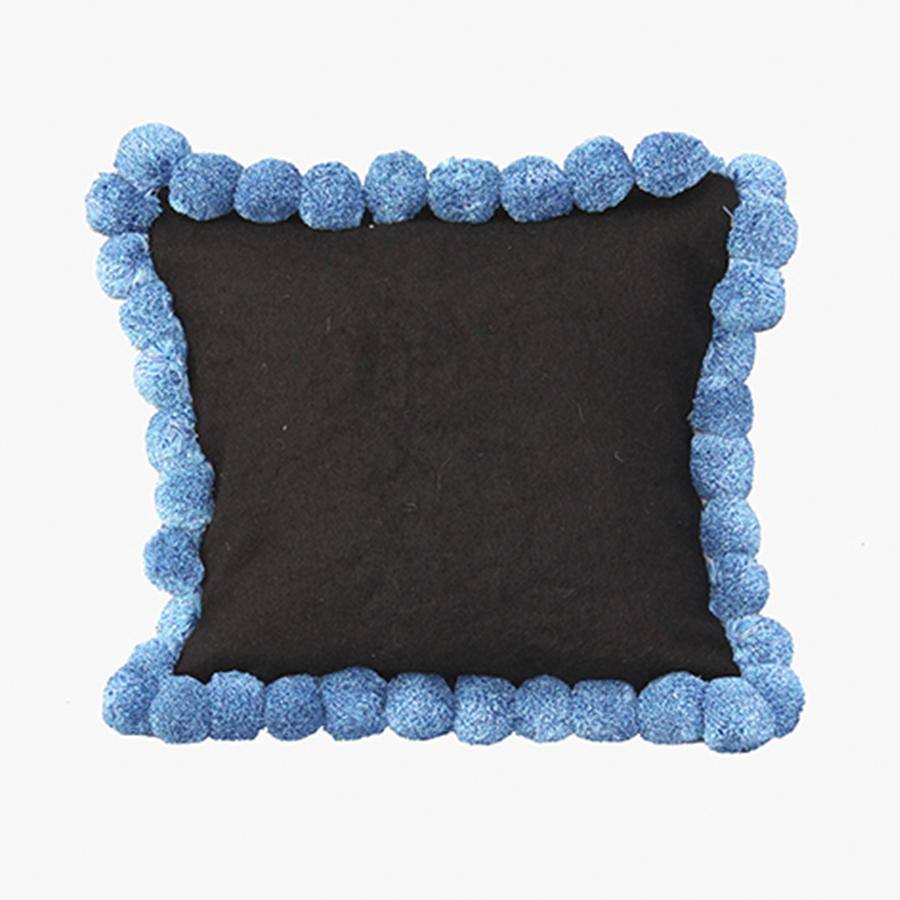Mexican Handmade Cushion with blue pom poms