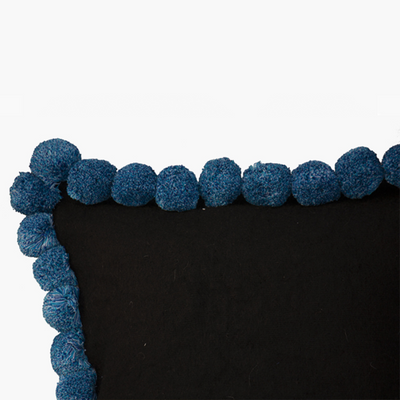Mexican Handmade Cushion with blue pom poms