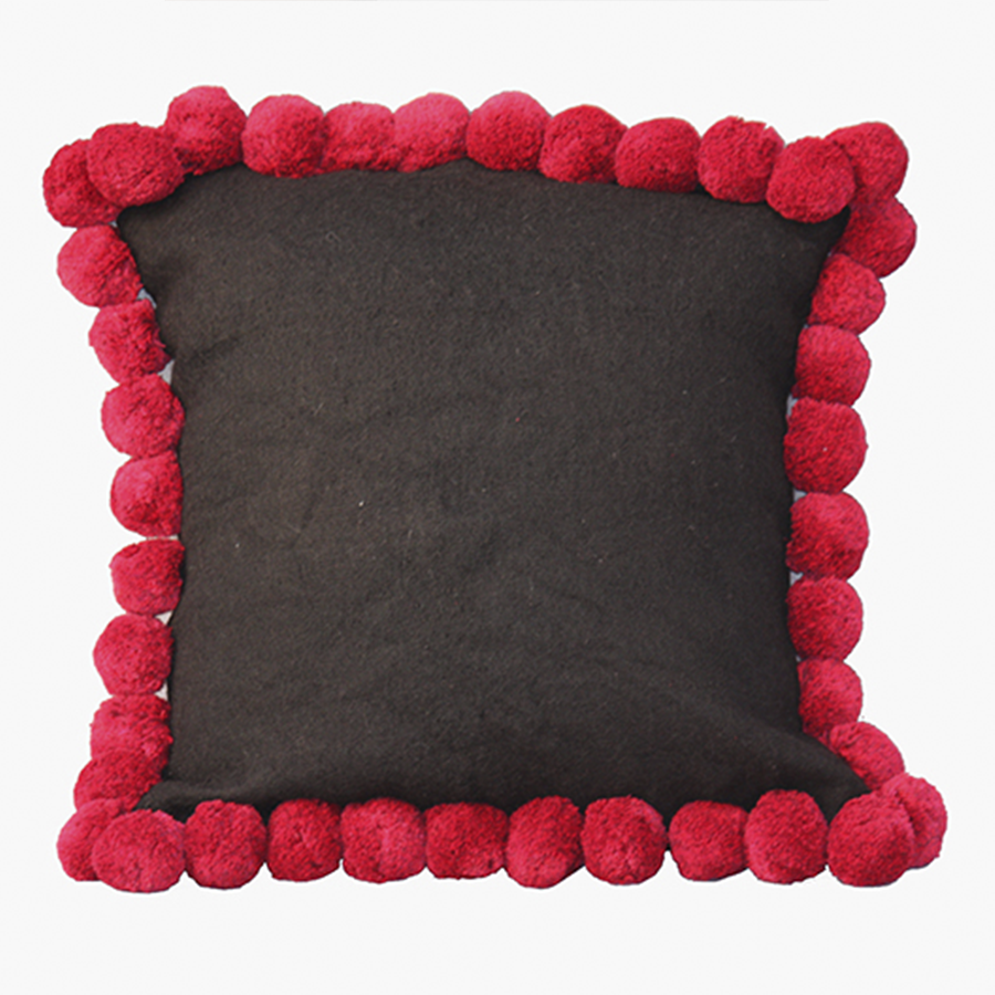 Mexican Handmade Cushion with red pom poms