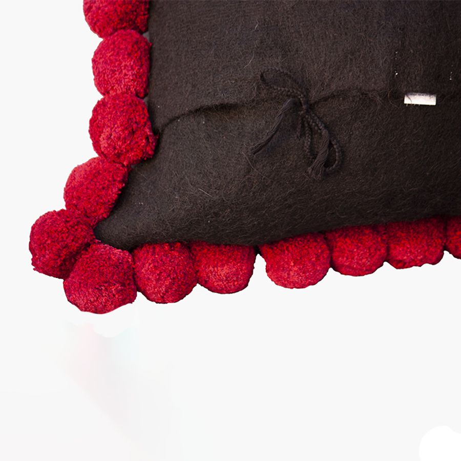 Mexican Handmade Cushion with red pom poms