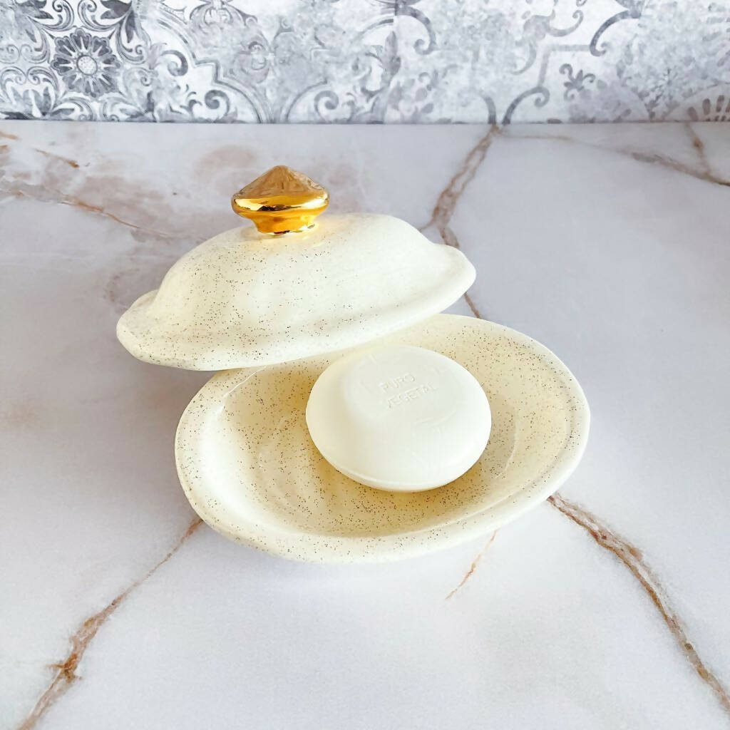 Antique Soap Dish with Gold Luster
