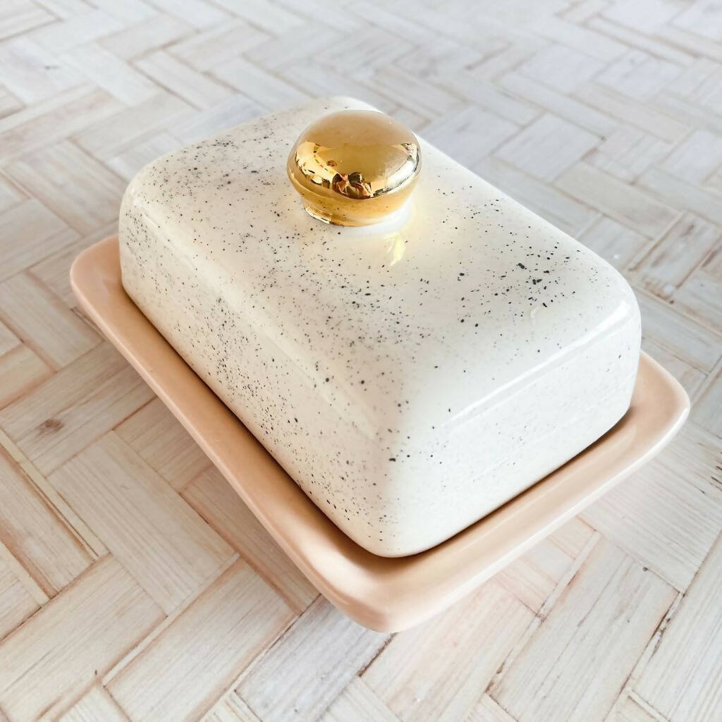 Rectangular Butter Dish with Gold Luster