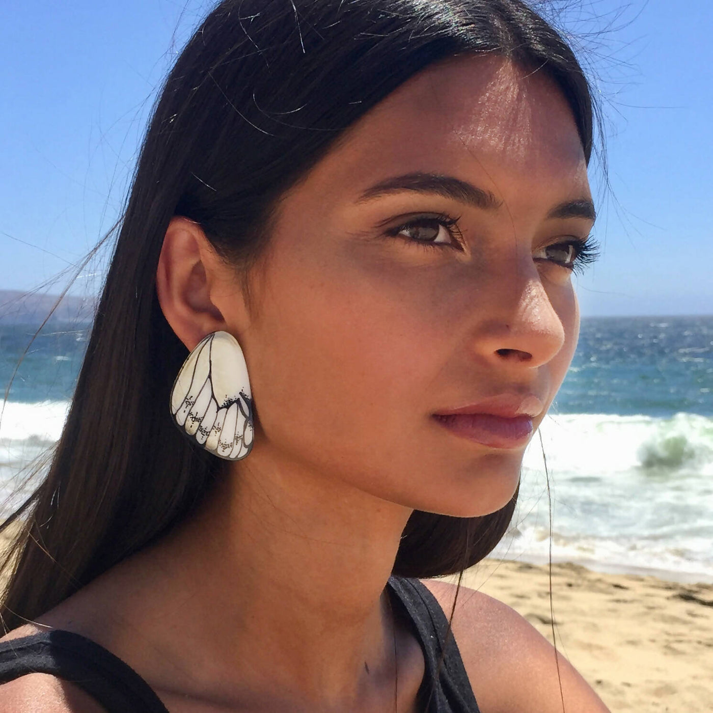 Large White Tatochila Wing Earrings
