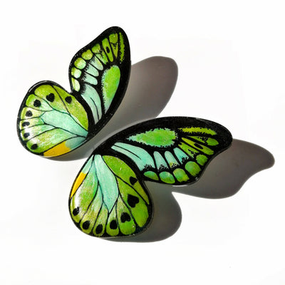XL Pointed Half Green Birdwing Butterfy Earrings