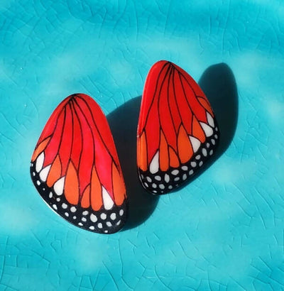 Large Red Monarch Wing Earrings
