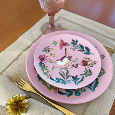 Dinner plate Bird Pink Set