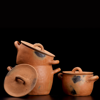 Mixe Sierra 3-pot Set: Artisanal Covered Earthenware Pots From The Mountains Of Oaxaca