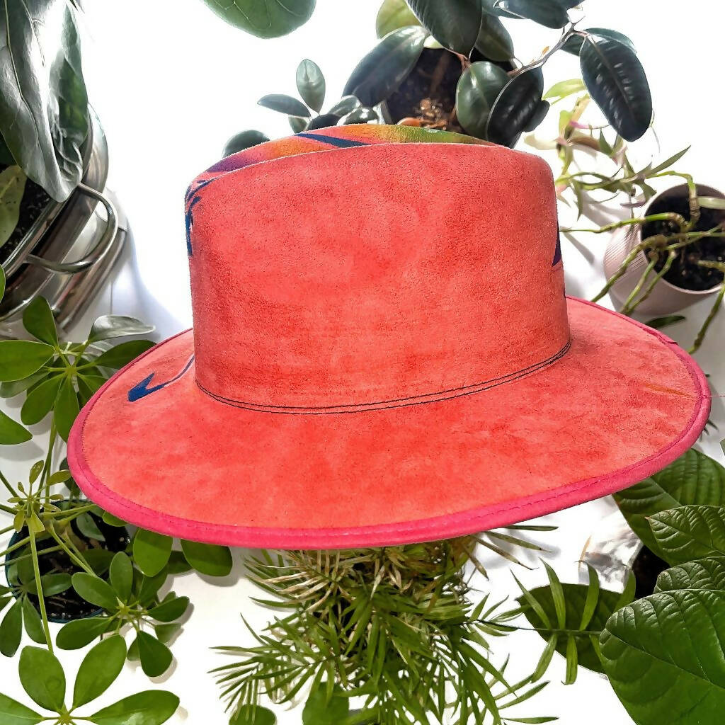 Pink Suede Hat w/ Neon Painting
