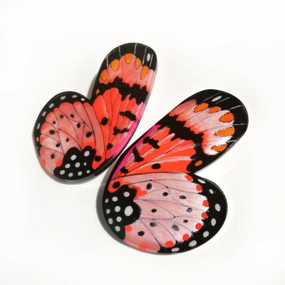 XL Rounded Half Pink Acraea Butterfy Earrings