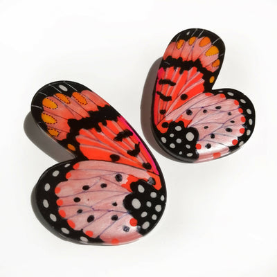 XL Rounded Half Pink Acraea Butterfy Earrings