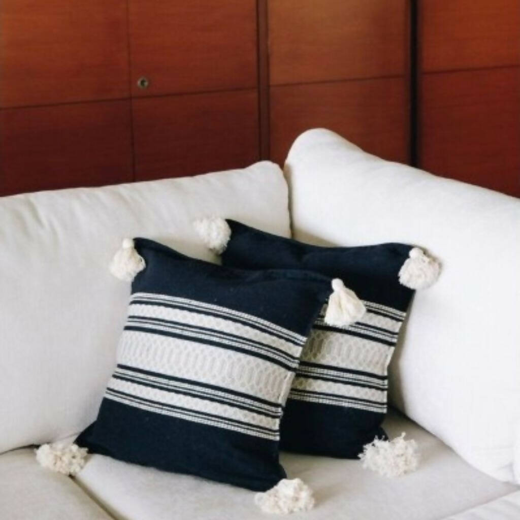 TULA DE ALLENDE CUSHION COVERS LOOM WITH POM-POMS