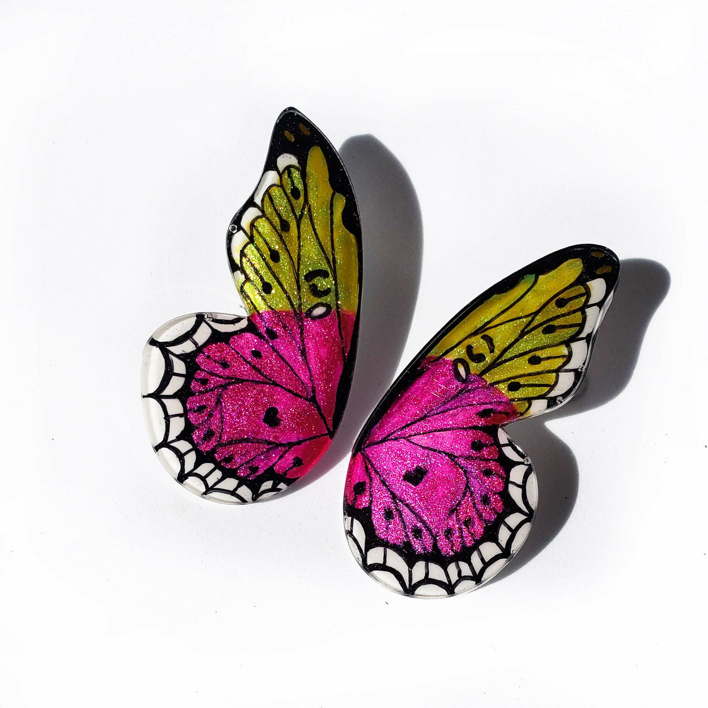 Pointed Half Butterfly Fuchsia Earrings