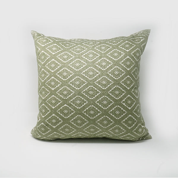 Green Mexican Handmade Embroidery Pillow for home decor.