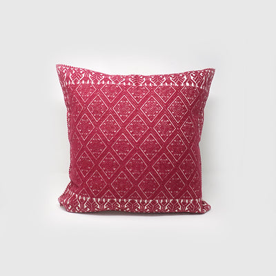 Red Mexican Handmade Embroidery Pillow for home decor.