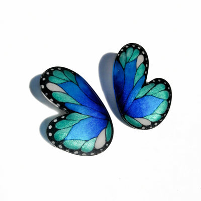 Rounded Half Blue Morpho Butterfy Earrings